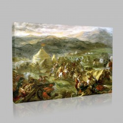 Eugène Delacroix-Botzaris surprend le camp des Turcs au lever du matin Stampa su Tela