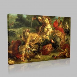 Eugène Delacroix-Chasse au Lion Stampa su Tela