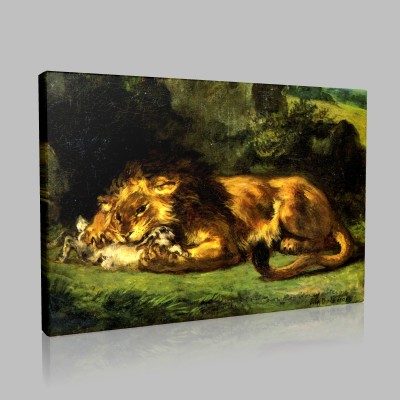 Eugène Delacroix-Lion devouring a rabbit Canvas