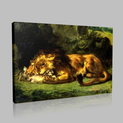 Eugène Delacroix-Lion devouring a rabbit Canvas Eugène Delacroix-Lion devouring a rabbit Canvas
