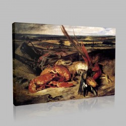 Eugène Delacroix-Nature morte aux homards Stampa su Tela