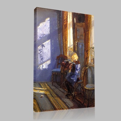 Anna Ancher-Rayons de soleil dans la chambre bleue Stampa su Tela