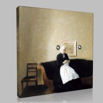 Vilhelm Hammershoi-Interior with Artist Mum Canvas