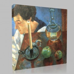 Kuzma Sergeevich Petrov Vodkin-Still-life. A candle and a decanter Stampa su Tela